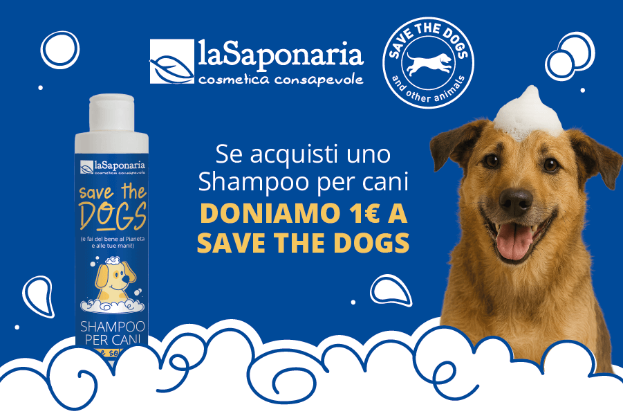 Lo shampoo ecologico per cani La Saponaria sostiene Save the Dogs
